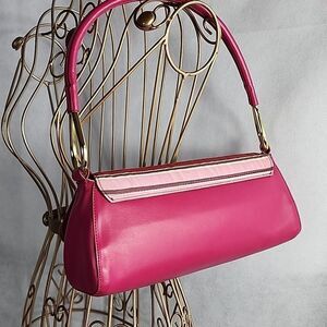 Silk Flap Fuschia Shoulder Bag with Matching Strap & Gold Tone Hardware